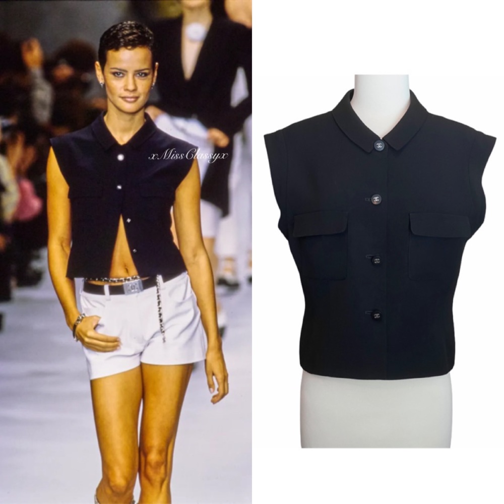 ✨Vintage Rare & Hard to find CHANEL 1996 Runway Cropped Vest Jacket CC Buttons